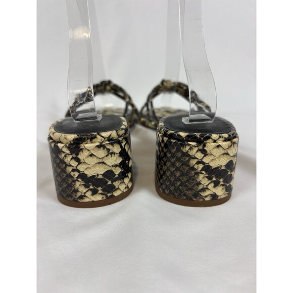 Free People Petra Strappy Sandals Cream Black Snake Print Size 38 Low Block Heel - Picture 4 of 12
